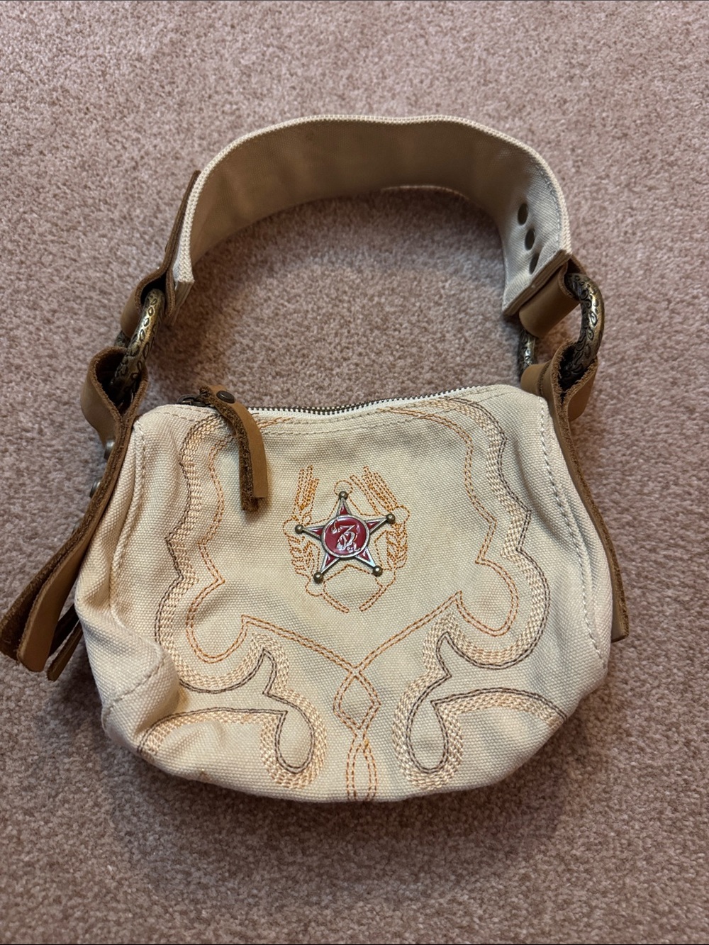 Diesel Cream Canvas cowboy star mini Bag
